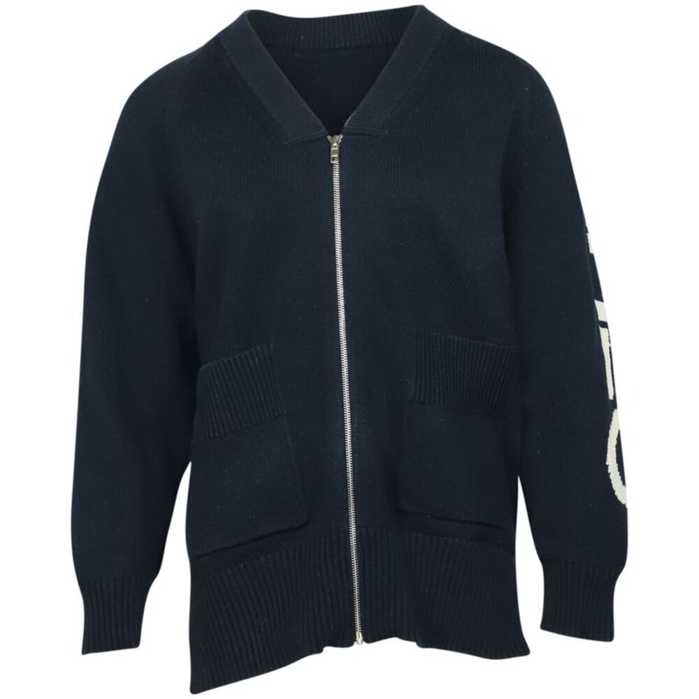 Kenzo Knit Zip Long Cardigan in Navy Blue Cotton